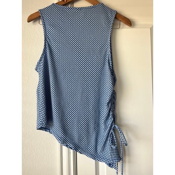 NWOT Blue/White Diamond Pattern Asymmetrical w/ Side Tie Accent Y2K | Size XL - Picture 2 of 5